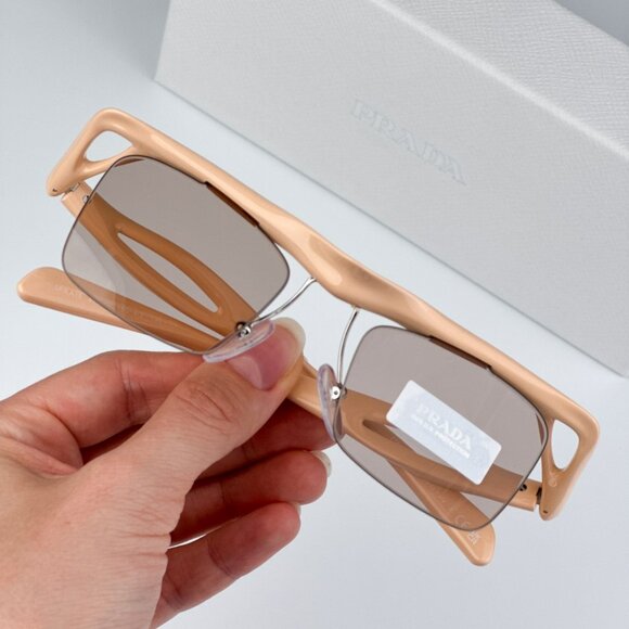 Prada PRA15S 18Q4I2 BRAND NEW Sunglasses Peach Light Brown Rectangle Unisex - Picture 2 of 14